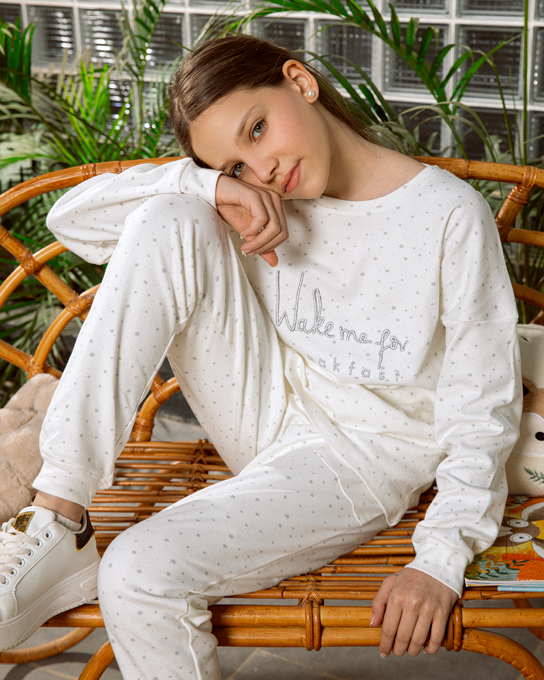 Wake me for Breakfast Girls' long sleeve pajamas