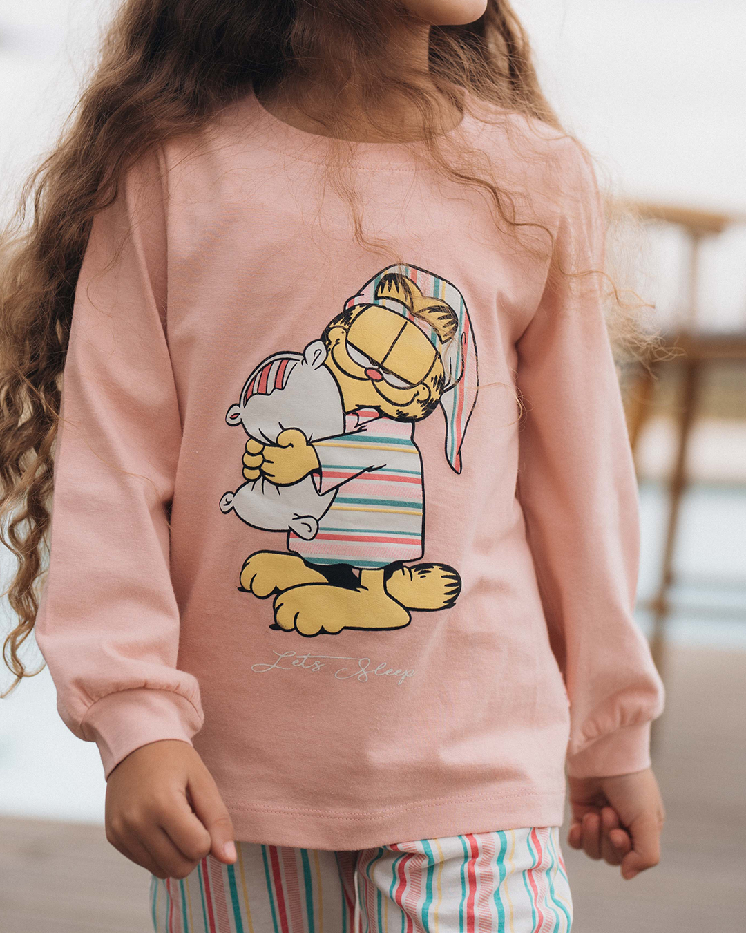 Lets Sleep Garfield Girls Disney Cotton Long Sleeve Pajamas * Stripe Pants