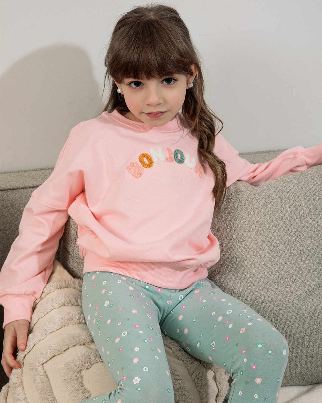 Bonjour Children's pajamas for girls, printed over-size sweatshirt and leggings