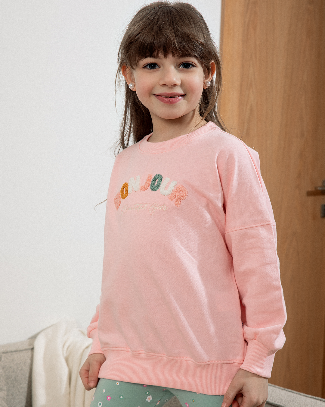 Bonjour Children's pajamas for girls, printed over-size sweatshirt and leggings