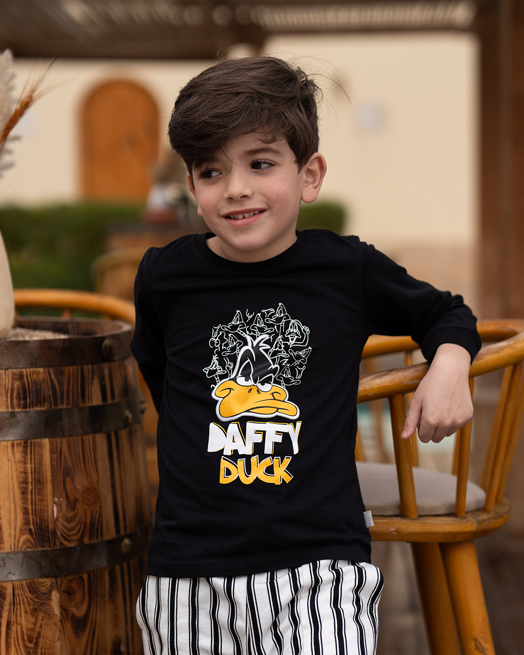 Daffy Duck بيجاما اطفالي اولادي كم طويل قطن*بنطلون سترايب سمر ميلتون
