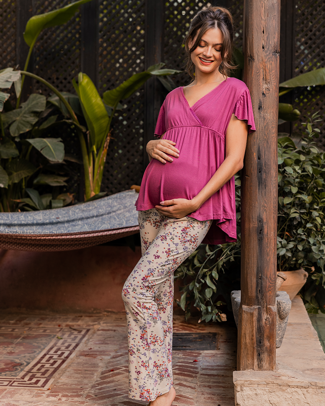 Mini Flowers Women's maternity pajama with half sleeves *printed Pant Viscose Lycra 