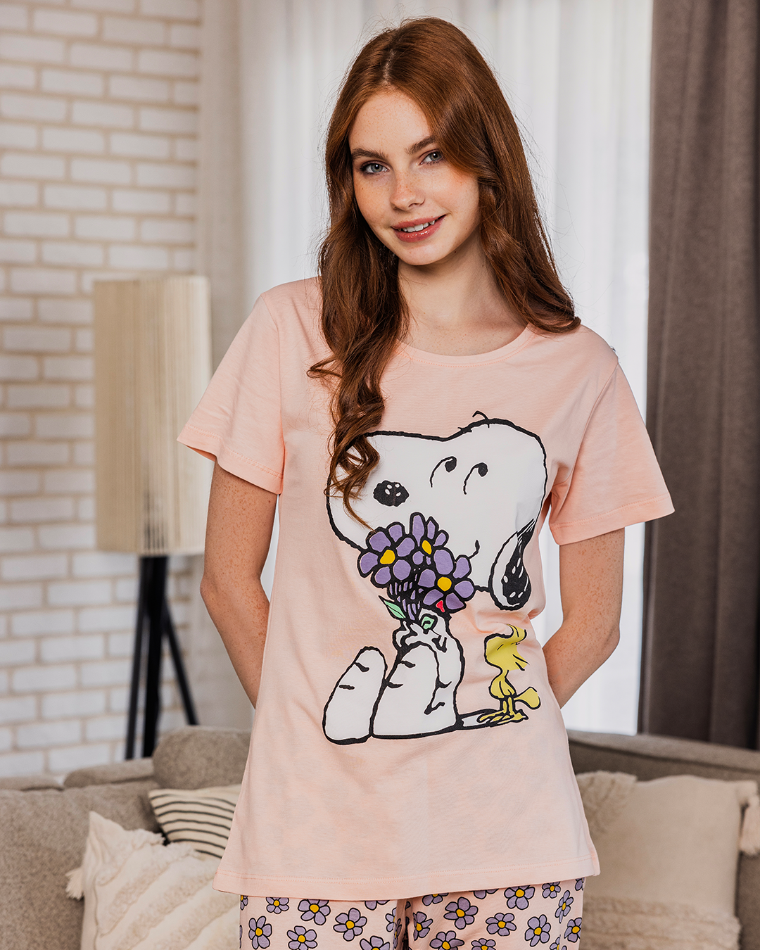 Snoopy Women's pajamas, half-sleeved T-shirt and Snoopy pants