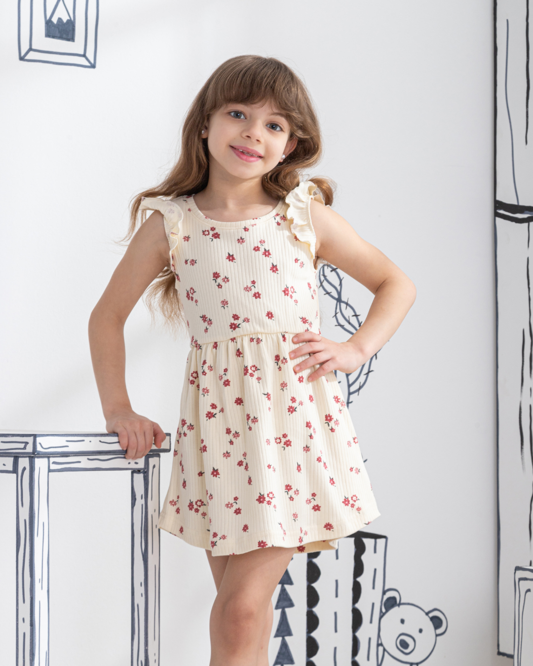 Floral Derbi baby girls cotton ribbed dress