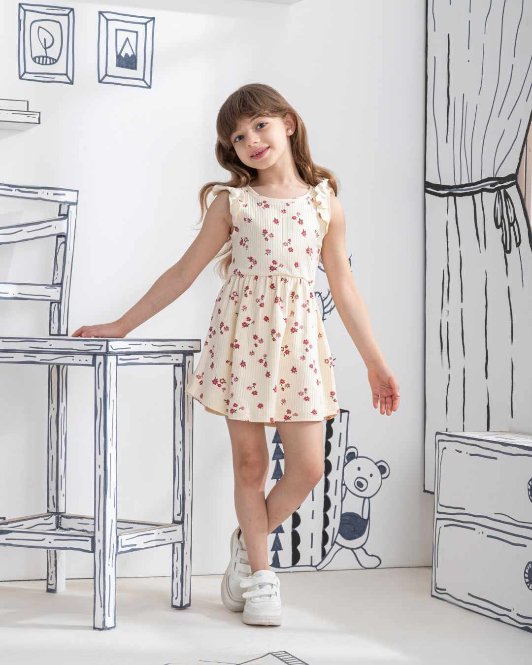 Floral Derbi baby girls cotton ribbed dress