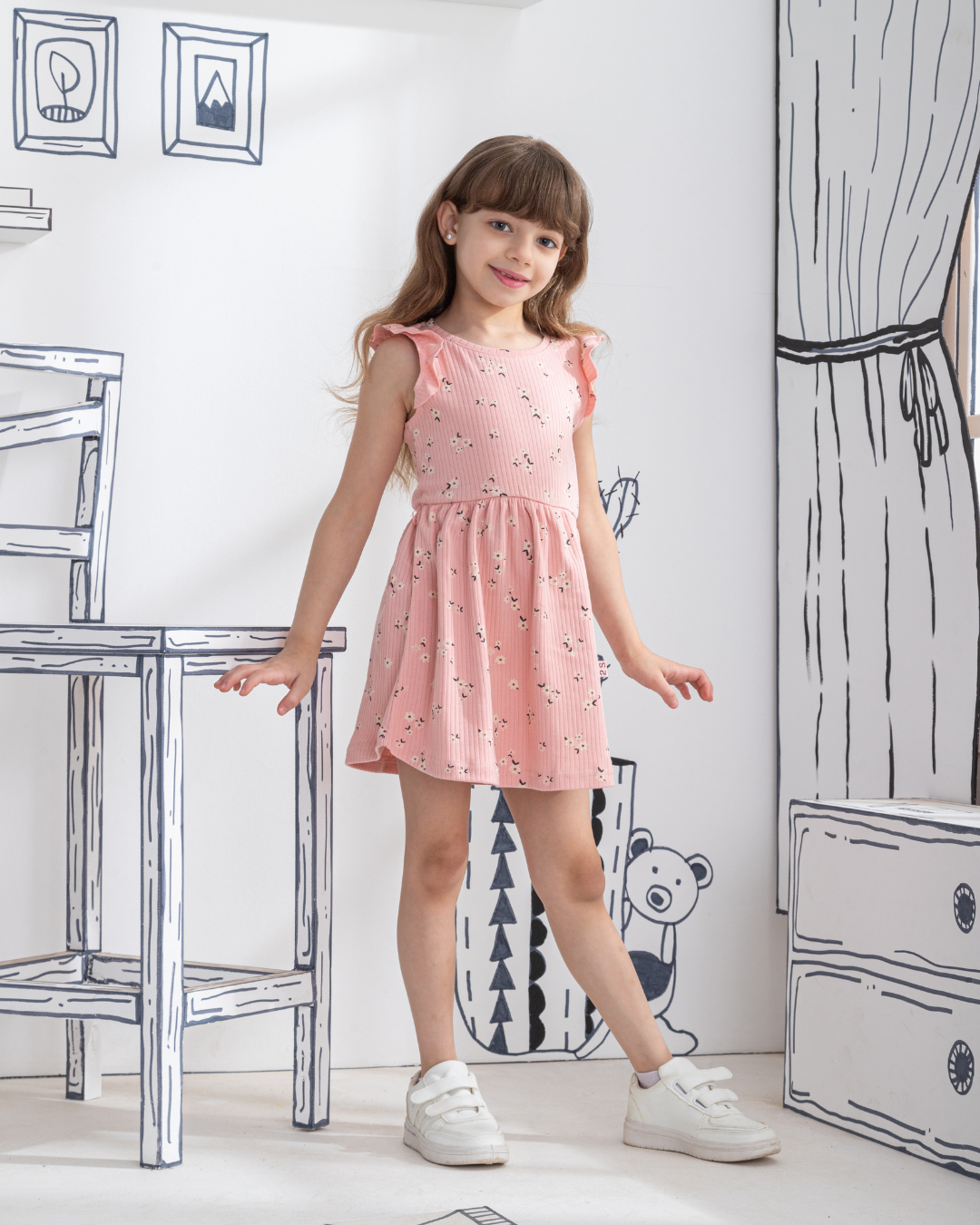 Floral Derbi baby girls cotton ribbed dress