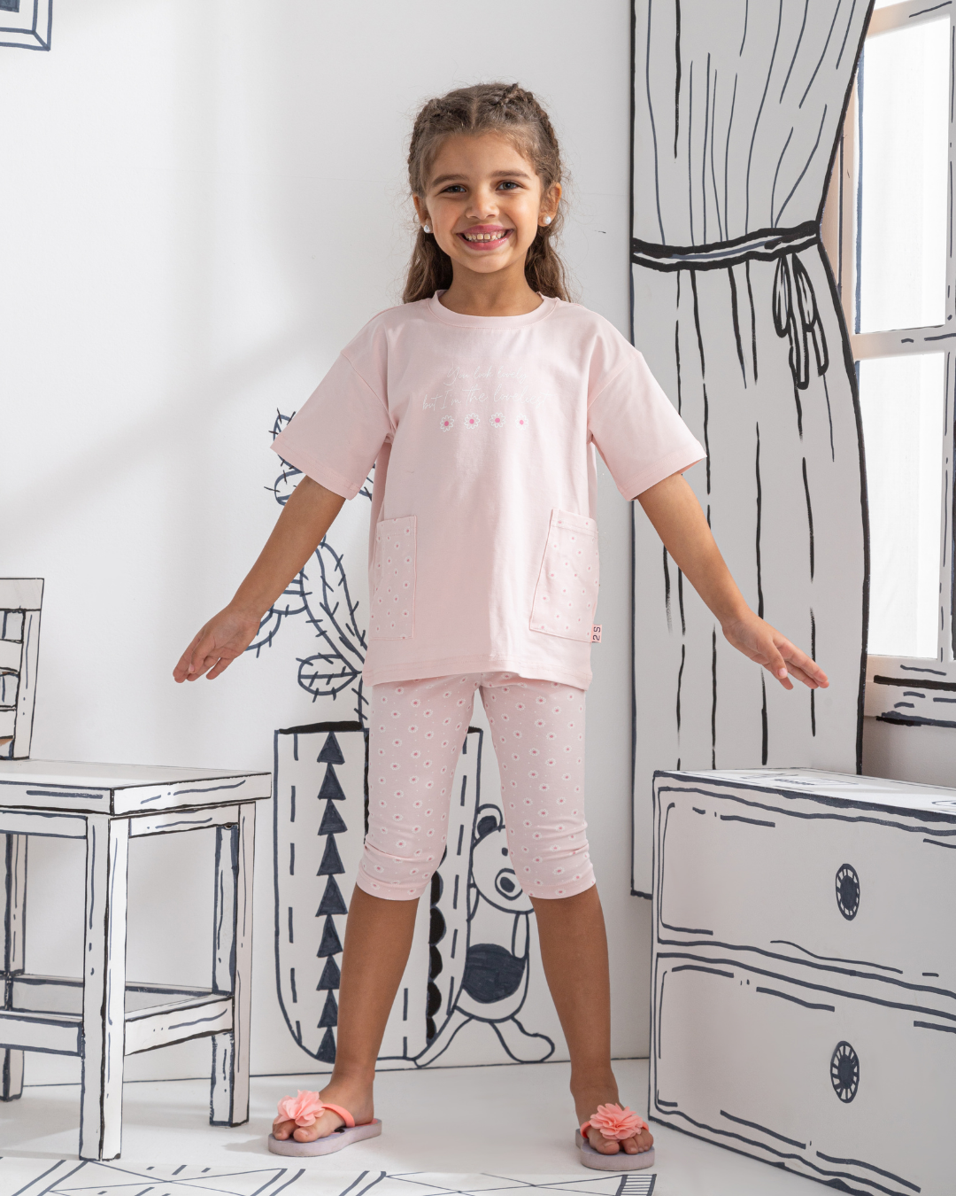 Loveliest flower Girls' pajamas, half sleeves and tights, cotton