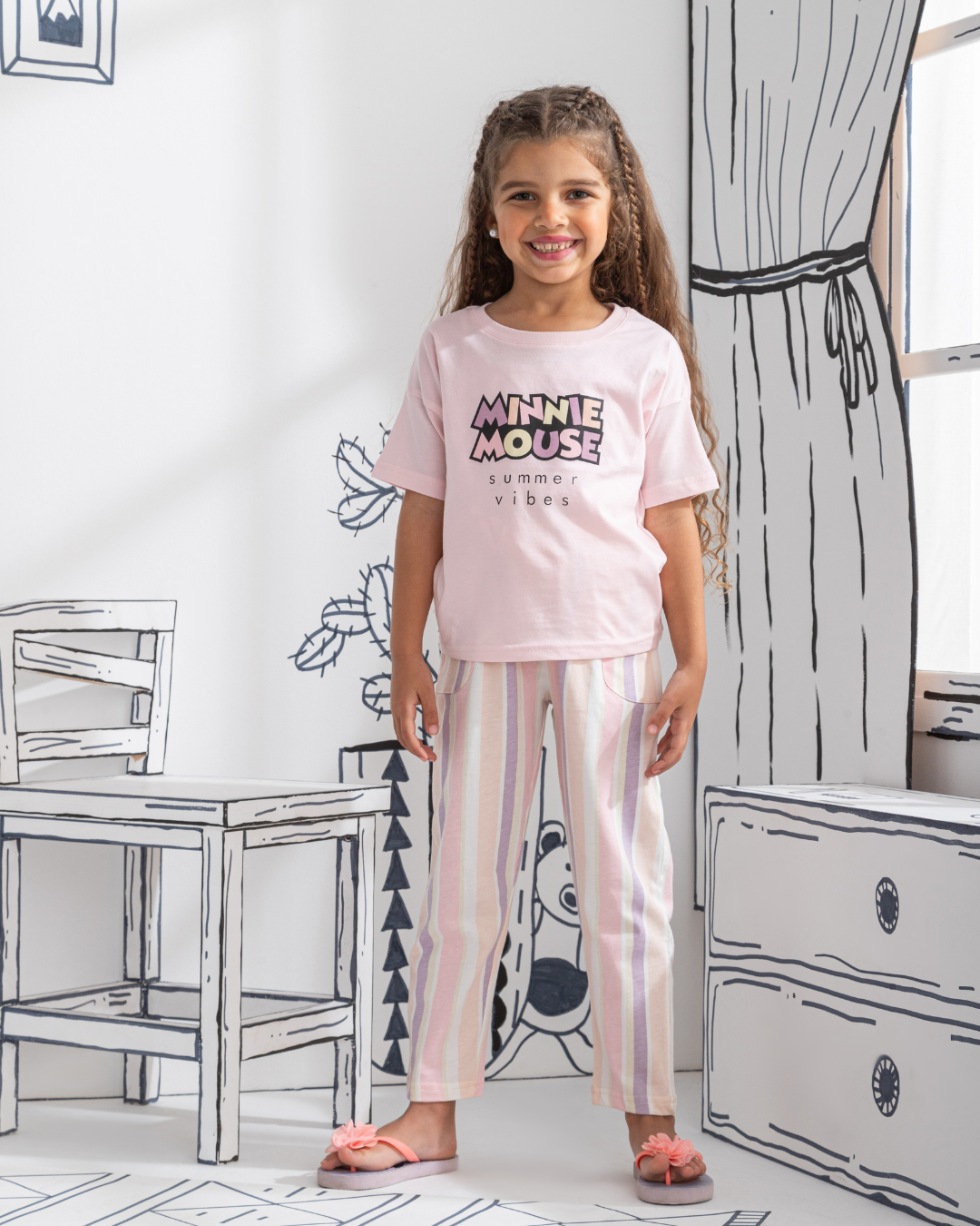 Minnie mouse summer vibes Girls' half sleeve pajamas