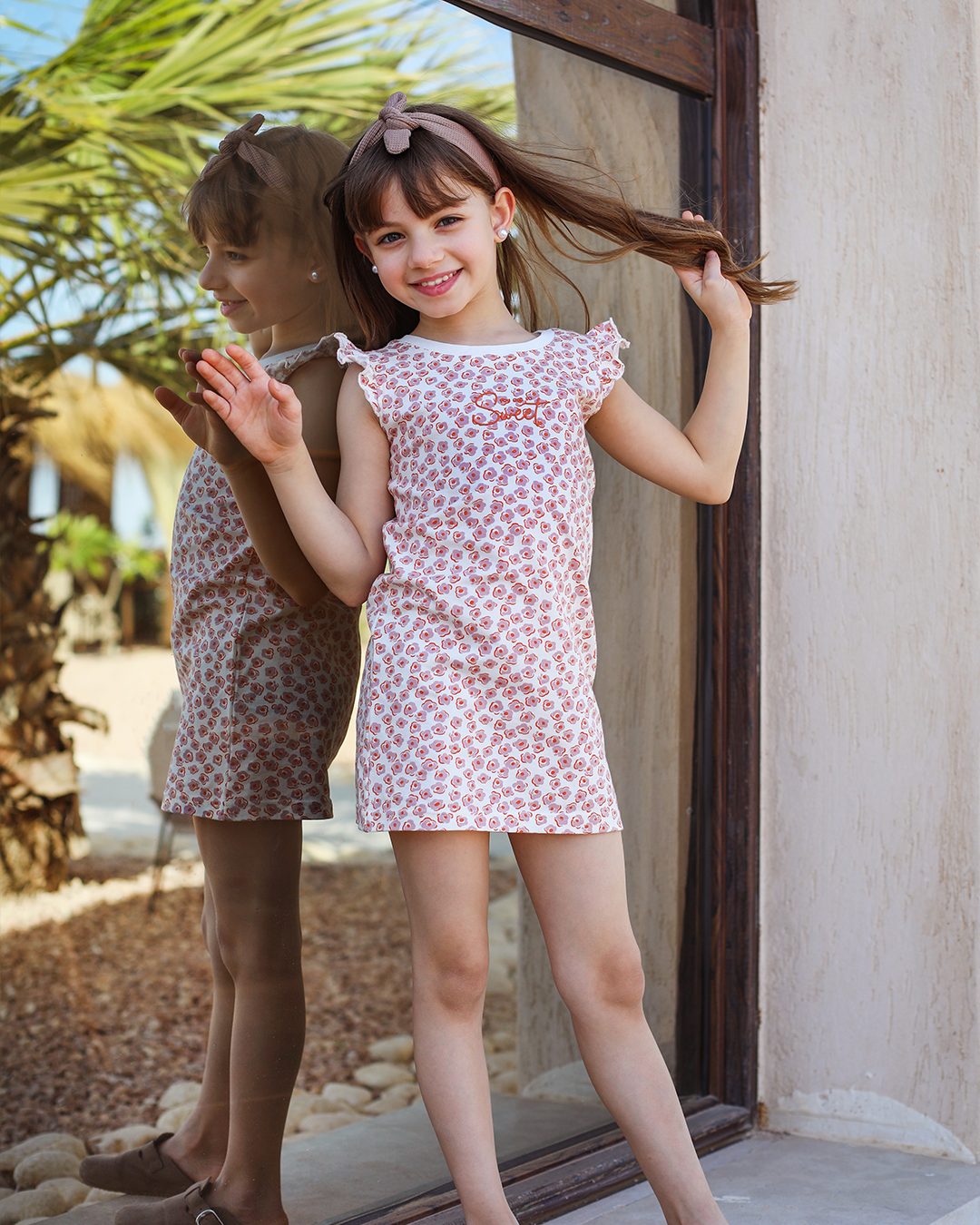 Floral dots girls' cotton nightgown