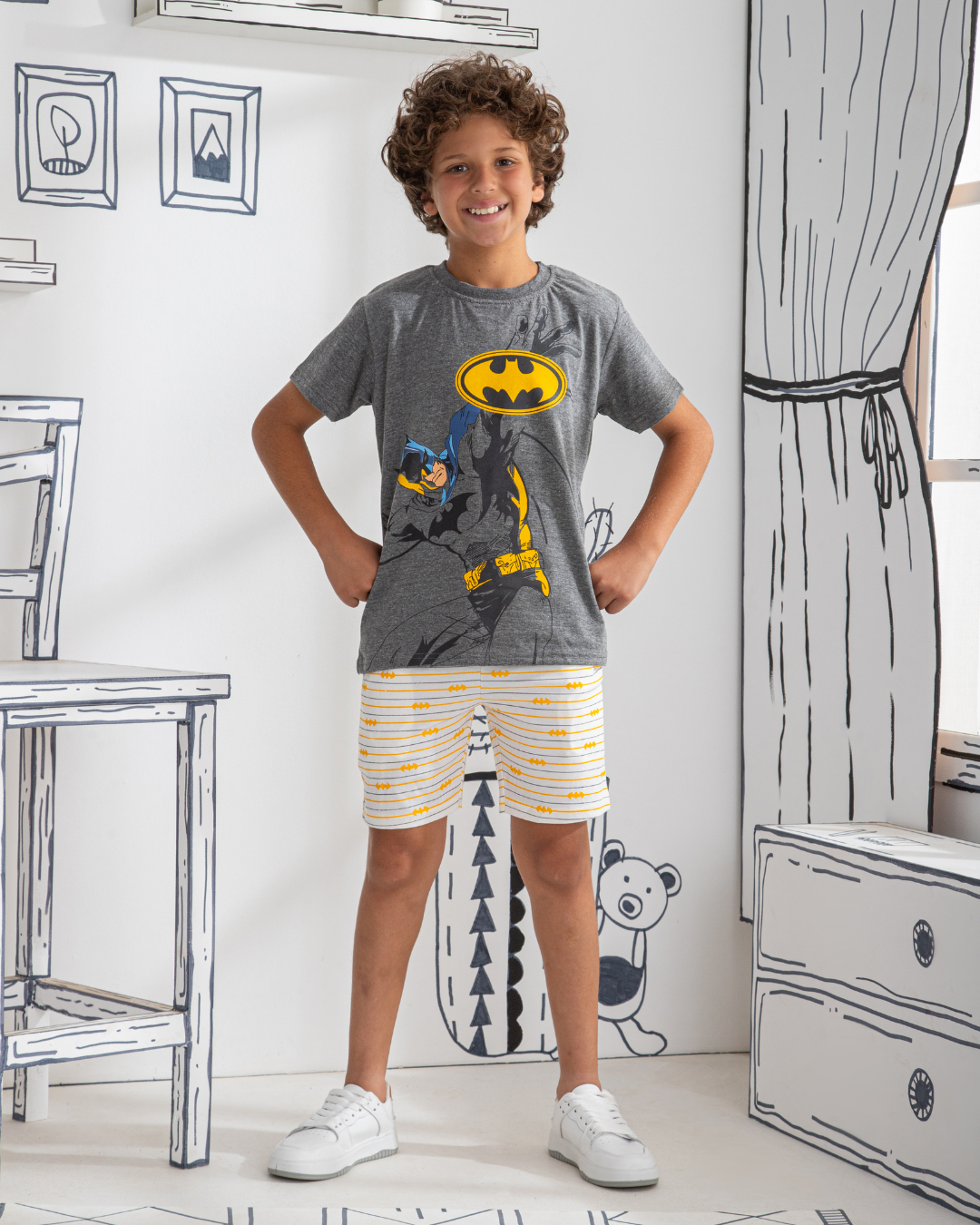 Batman stripe boys' half-sleeved pajamas and cotton shorts