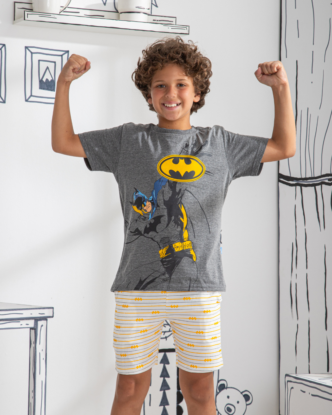 Batman stripe boys' half-sleeved pajamas and cotton shorts