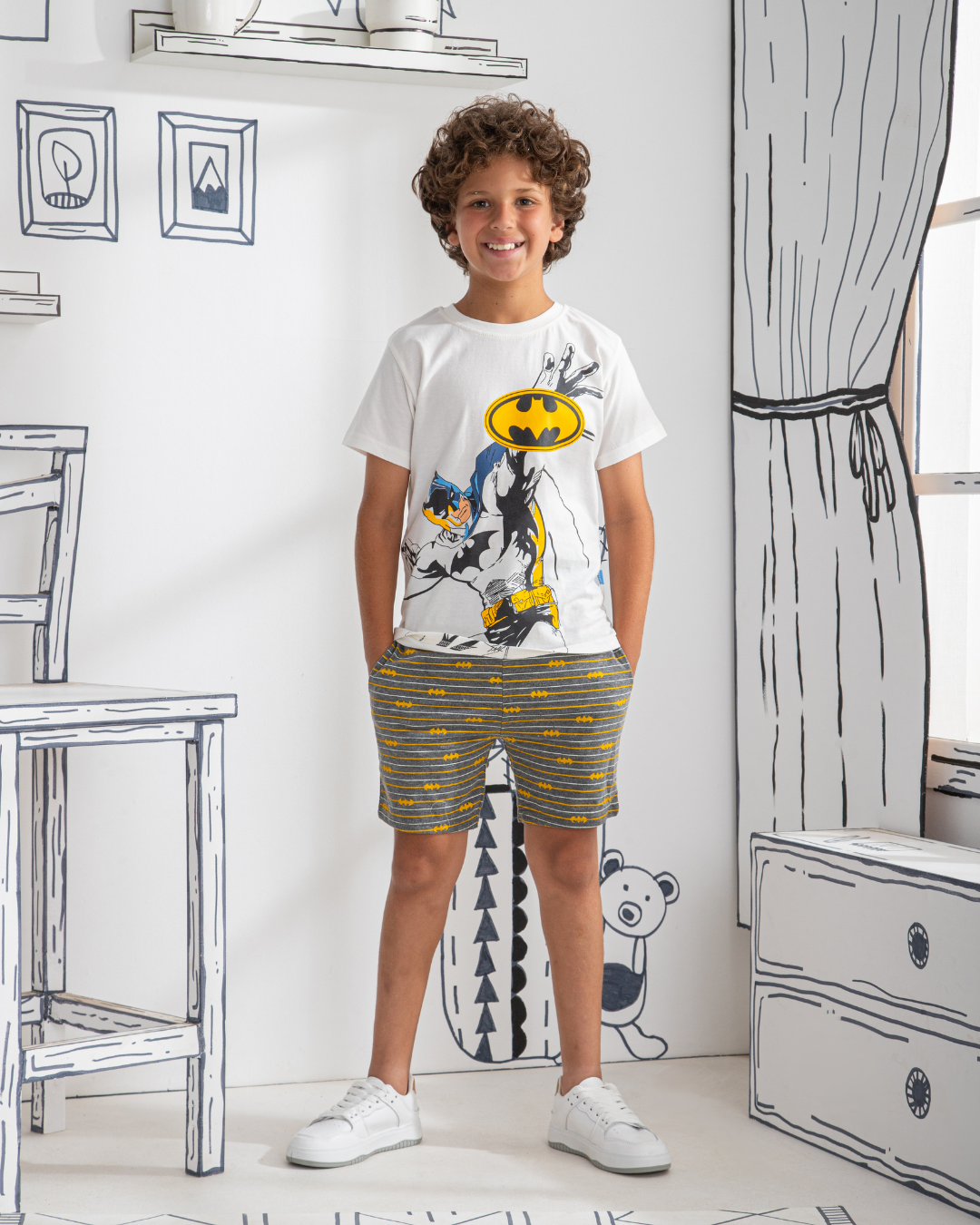 Batman stripe boys' half-sleeved pajamas and cotton shorts