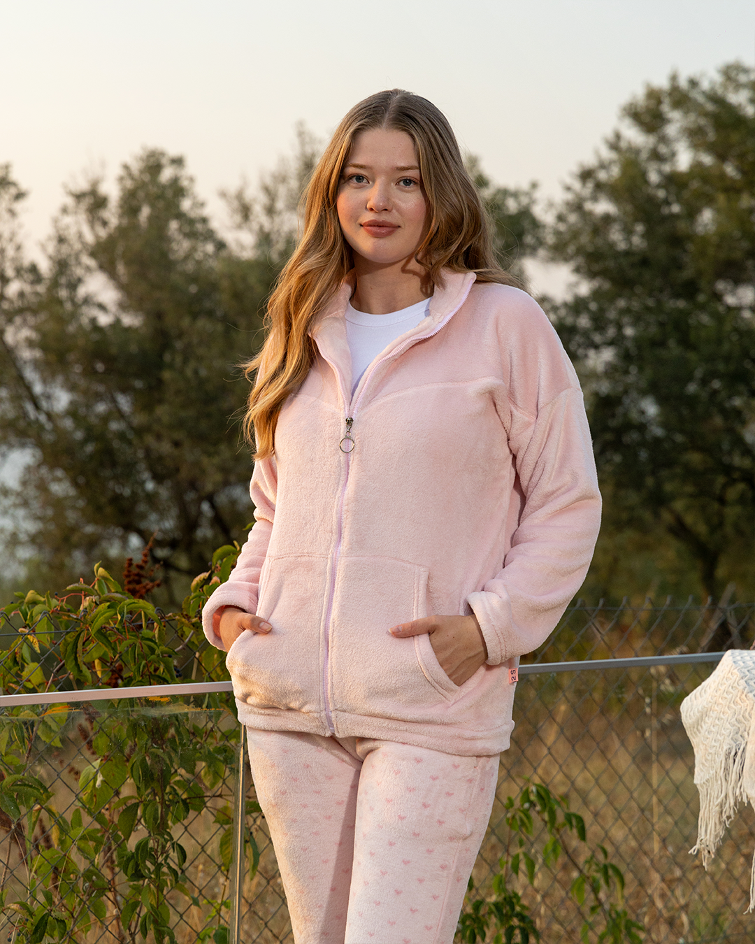 Pink Heart Women's Pajamas Zippered Jacket