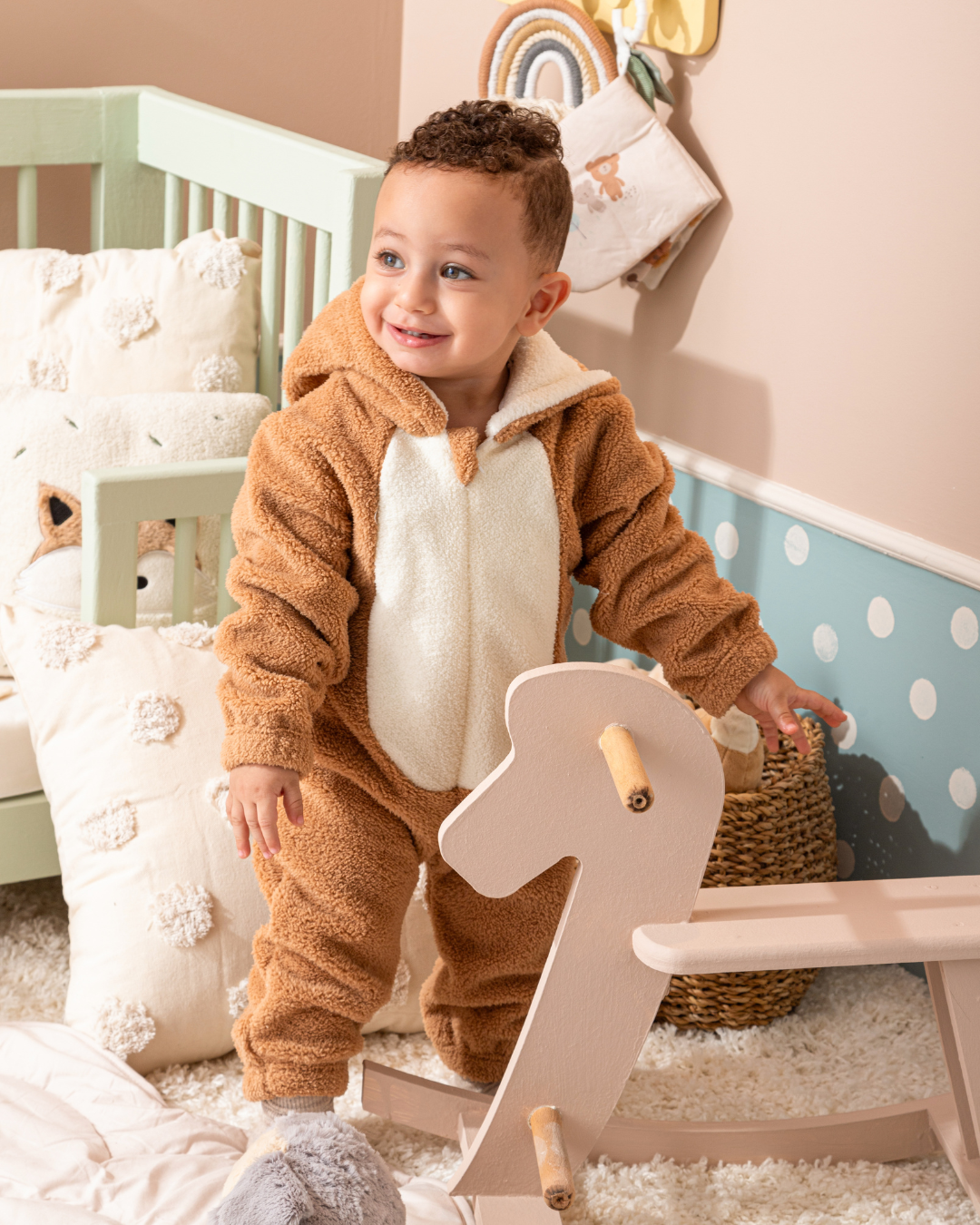 Deer Jumbsuit Baby jumpsuit with cabochon and fur zipper