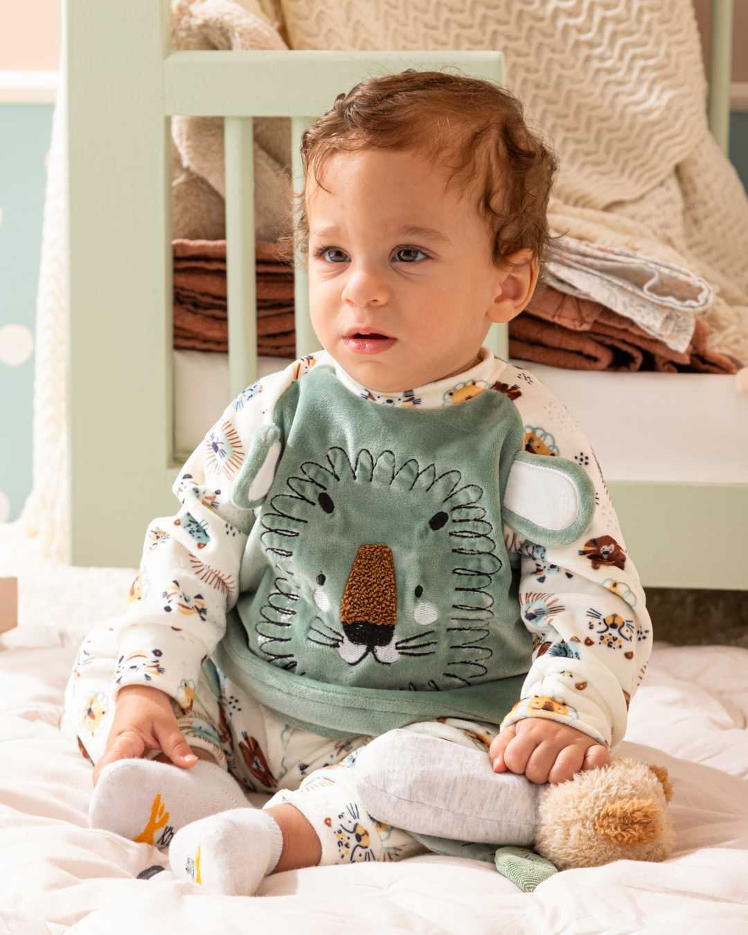 Lion Hair soft velor baby pajamas for boys