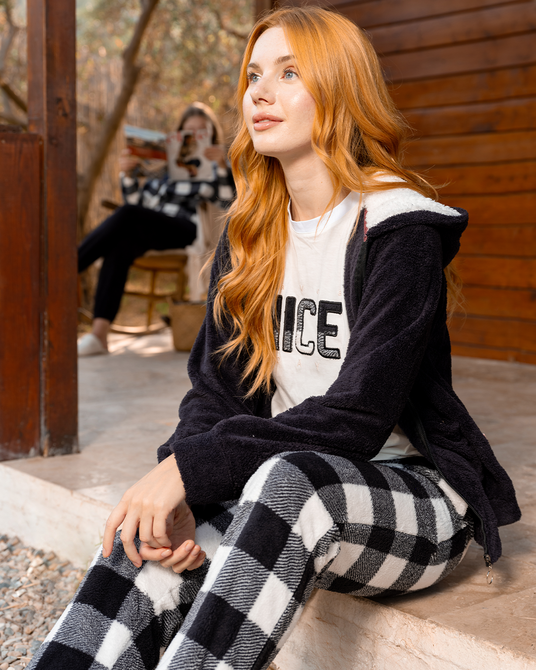 Have A Nice Day Women's 3-piece pajama set with zip-up sweatshirt, T-shirt and pants