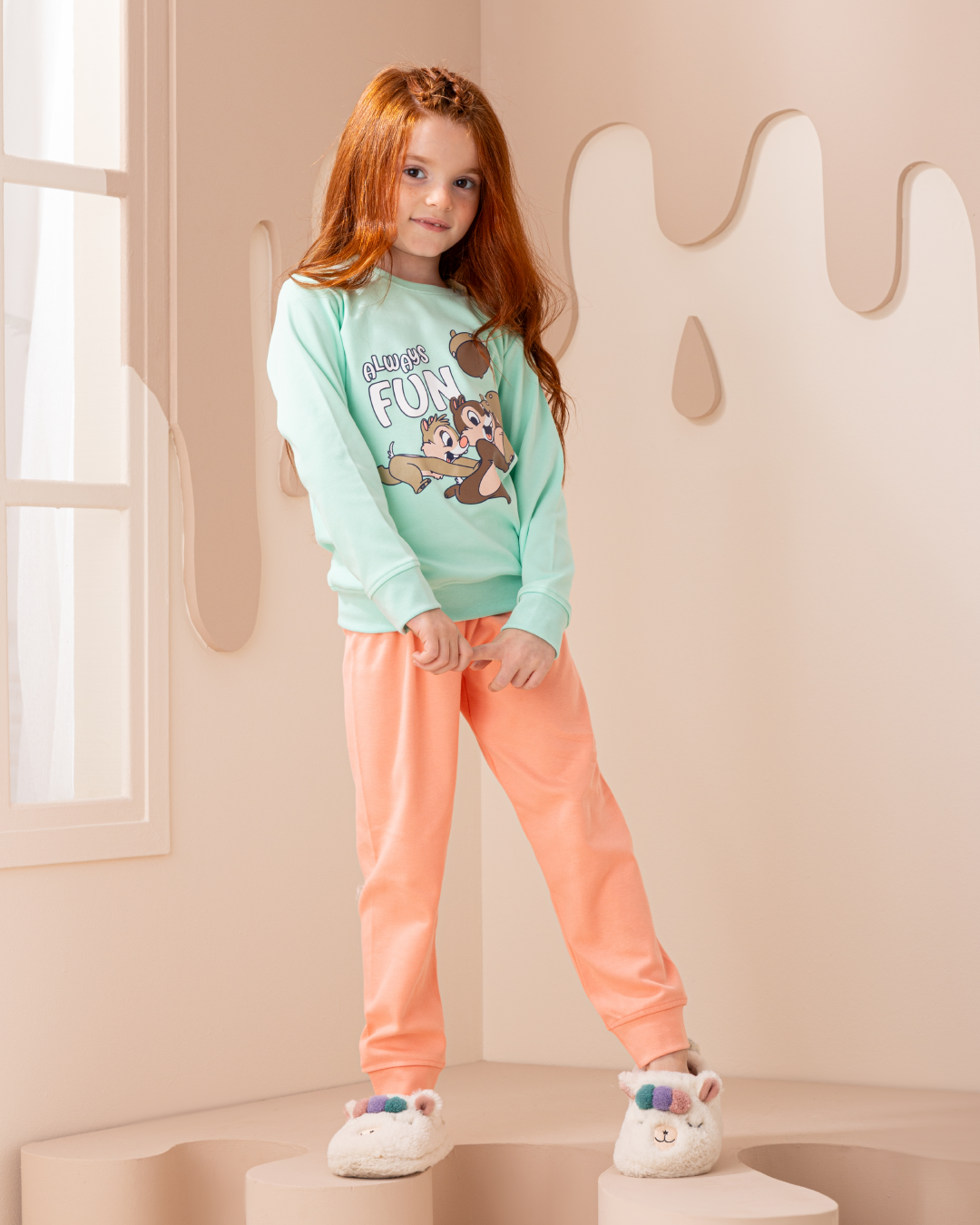 Girls' Squirrel Print Interlock Set