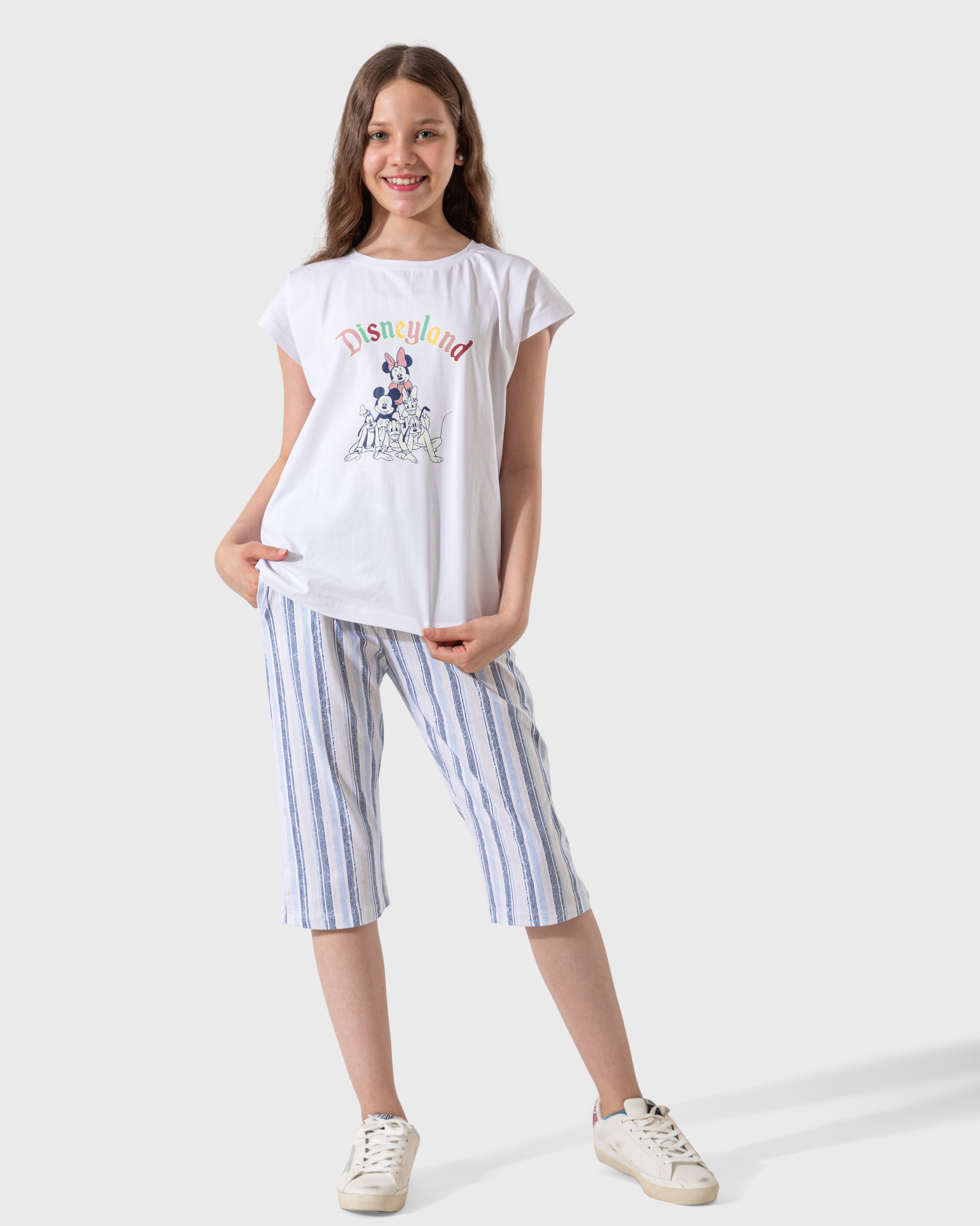 DisneyLand Girls' half-sleeved pajamas and long cotton shorts