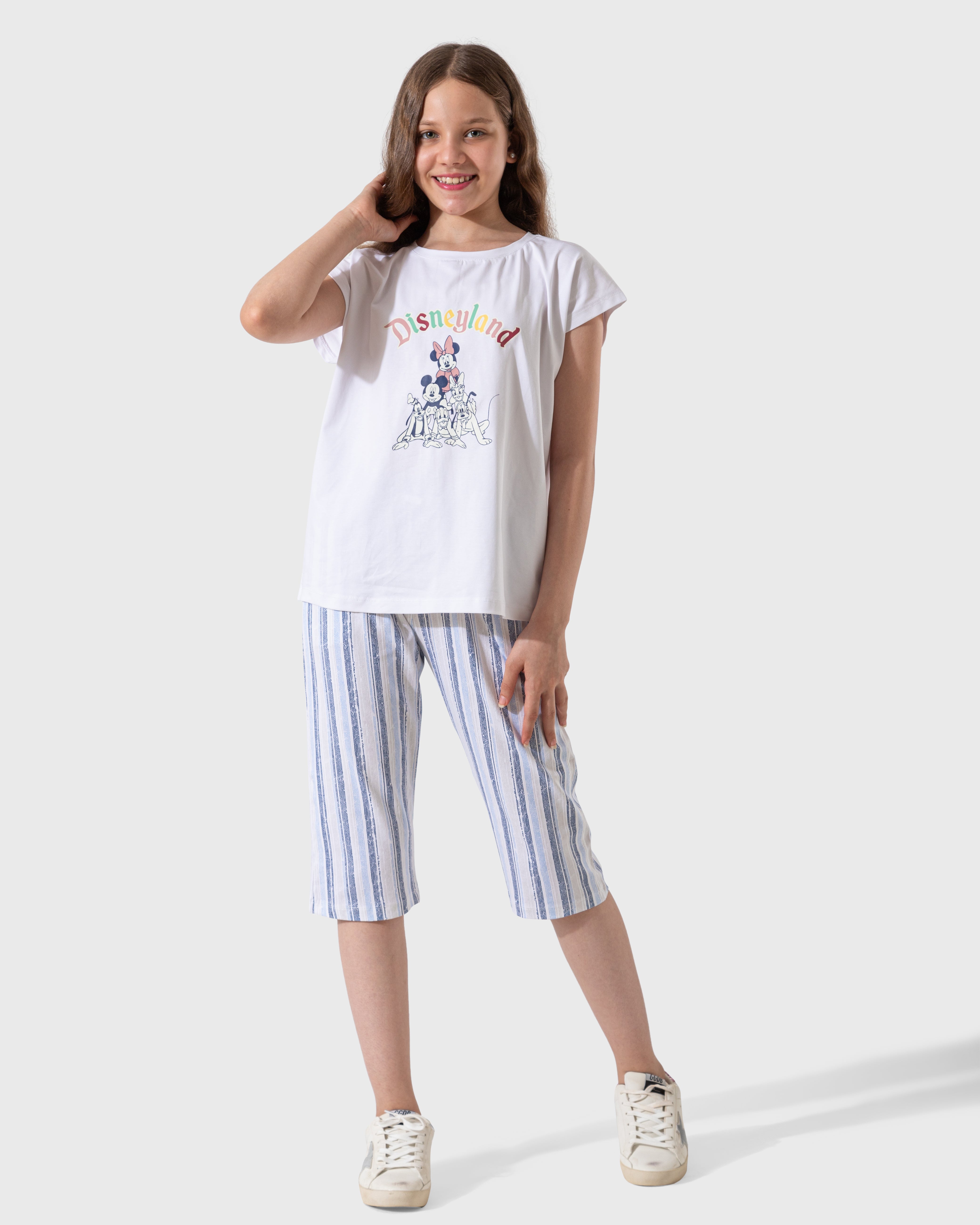 DisneyLand Girls' half-sleeved pajamas and long cotton shorts