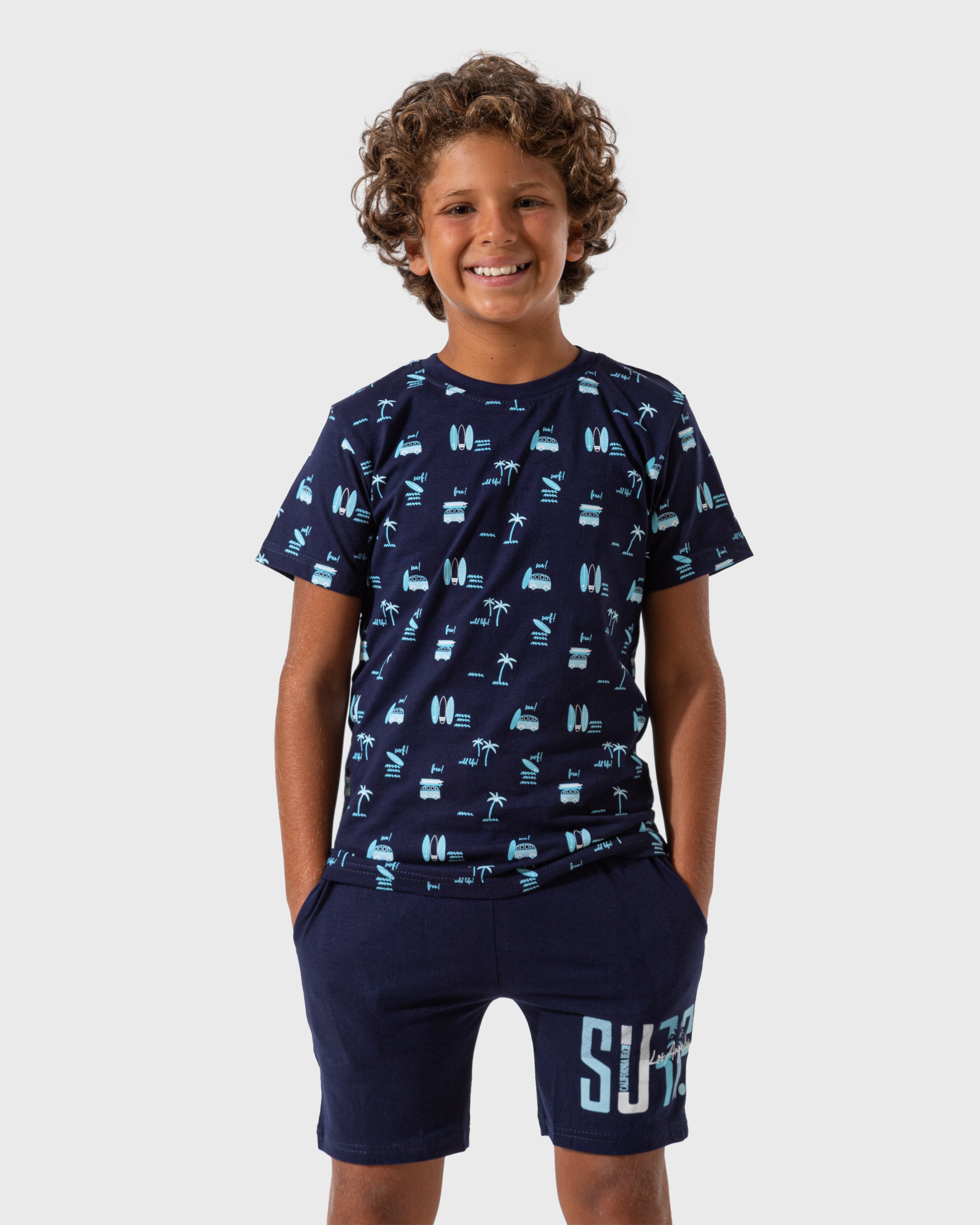 Surf club boys' half-sleeved pajamas and cotton shorts