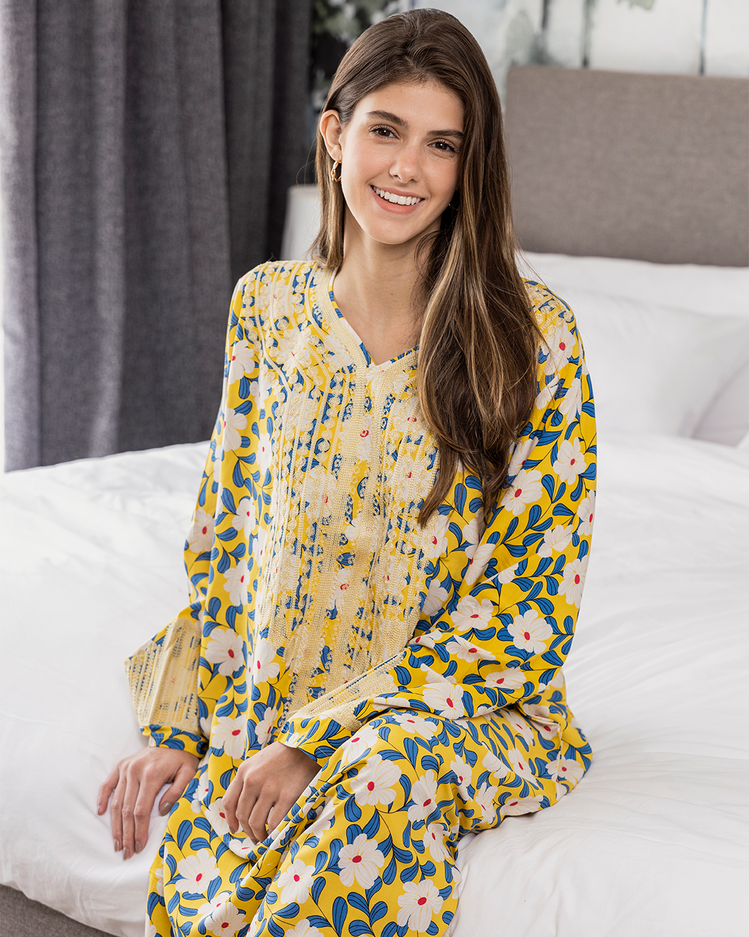 14 Viscose shirt with embroidered floral sleeves