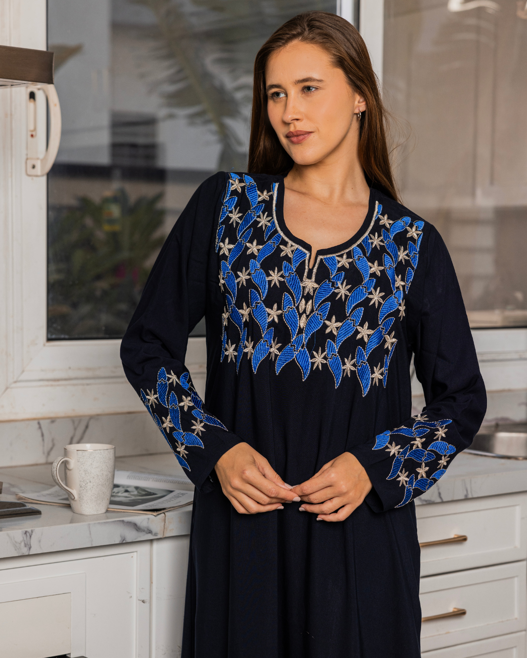 Plain Dacron Shirt with Embroidered Sleeves 7