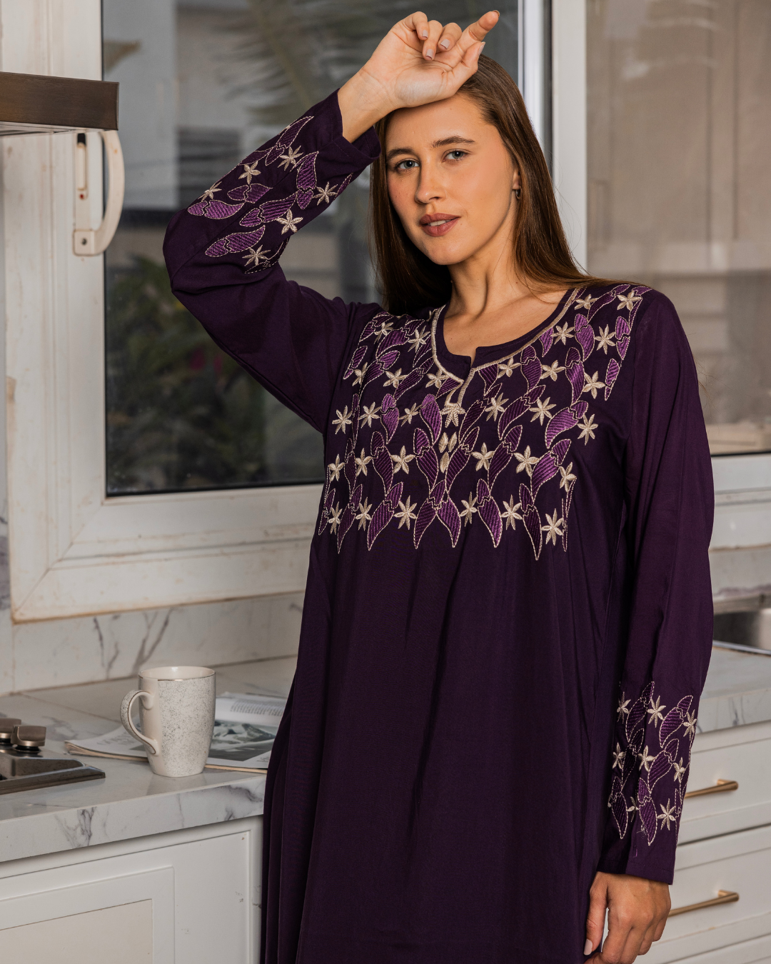 Plain Dacron Shirt with Embroidered Sleeves 7