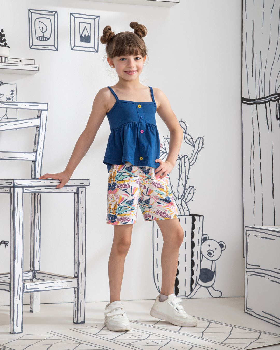 Tropical Summer kids girls pajamas  Sleeveless Top And Shorts Set