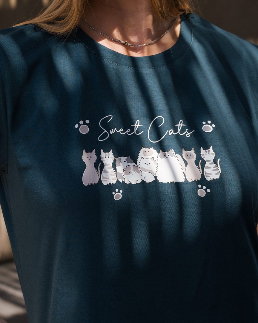 Simple Cats قميص نوم حريمي نُص كُم
