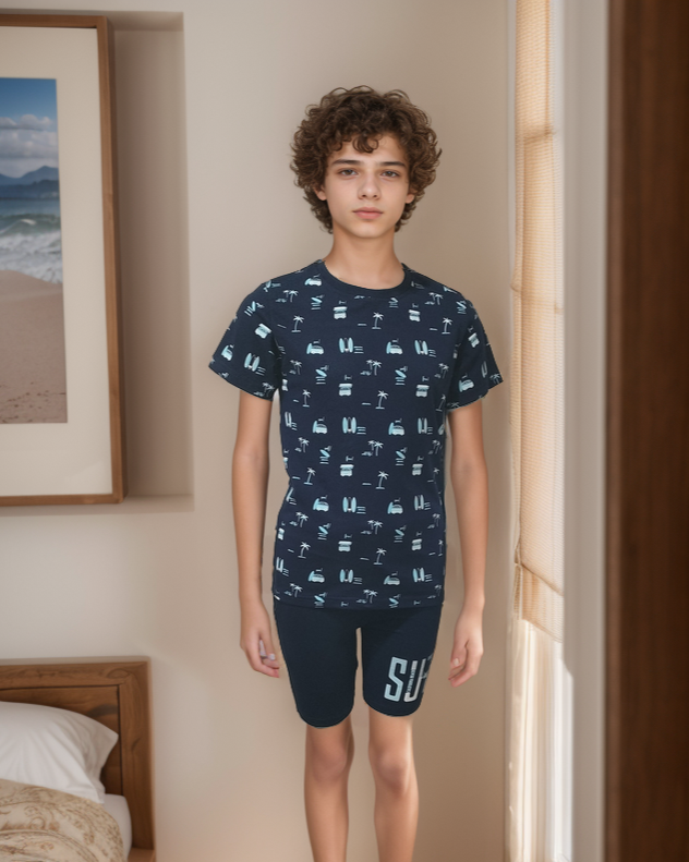 Surf club boys' half-sleeved pajamas and cotton shorts