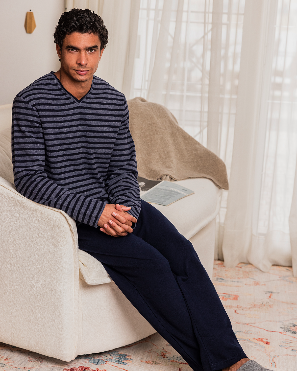 Men's navy striped pajamas