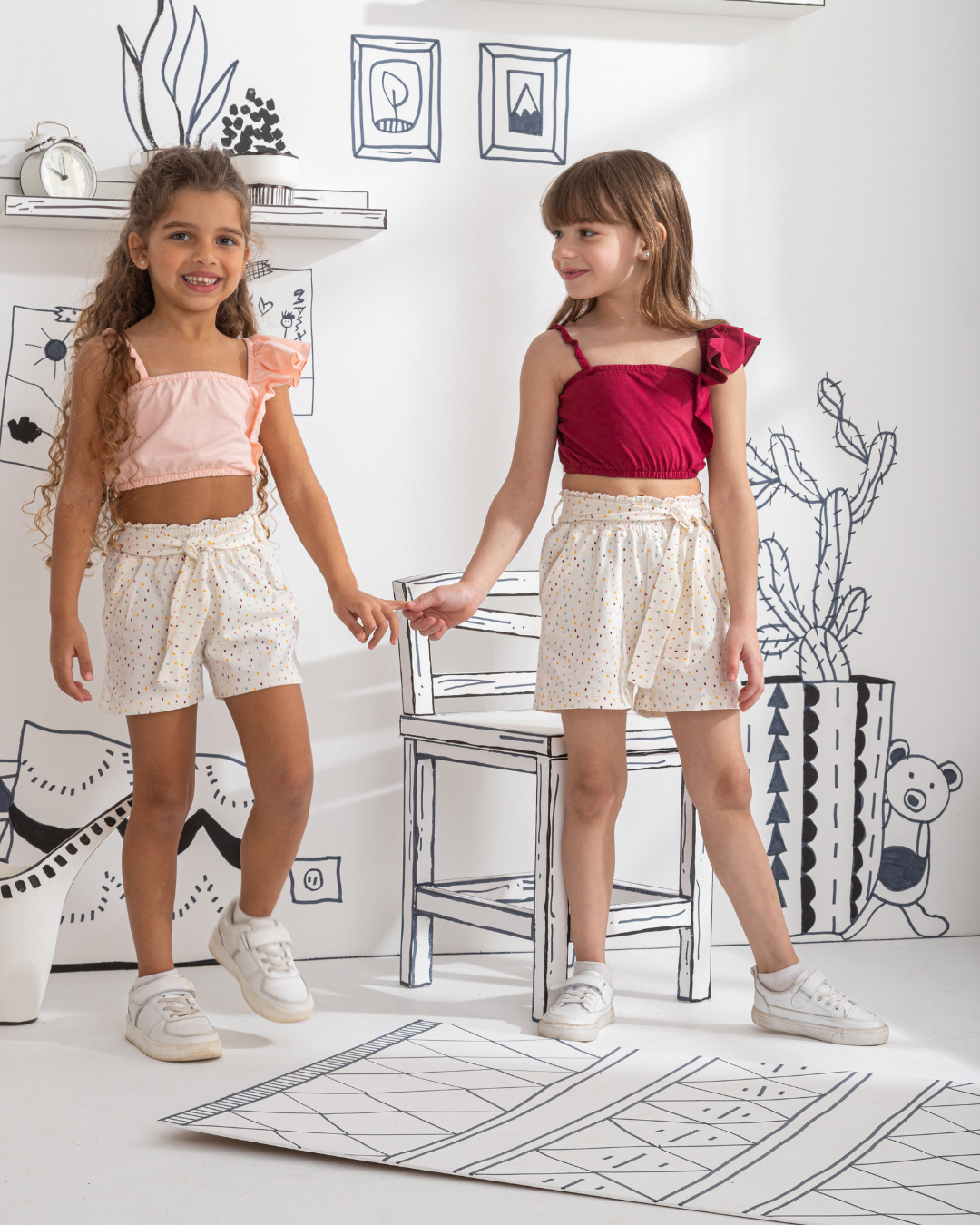 Ruffel Shoulder Girls' Pajama Top and Shorts