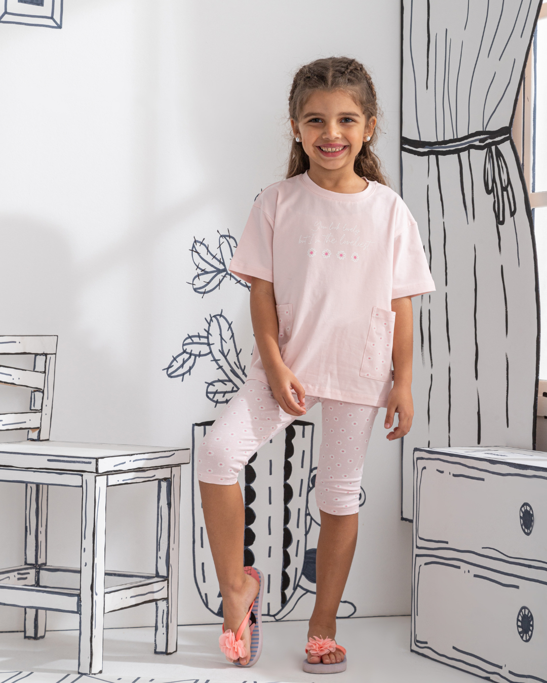 Loveliest flower Girls' pajamas, half sleeves and tights, cotton