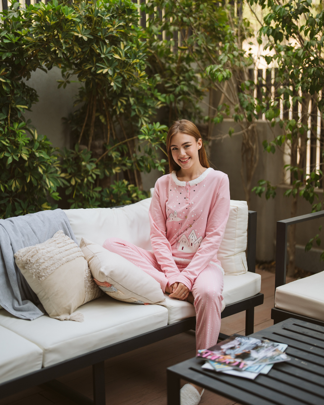 home Women's long sleeve pajamas with home print