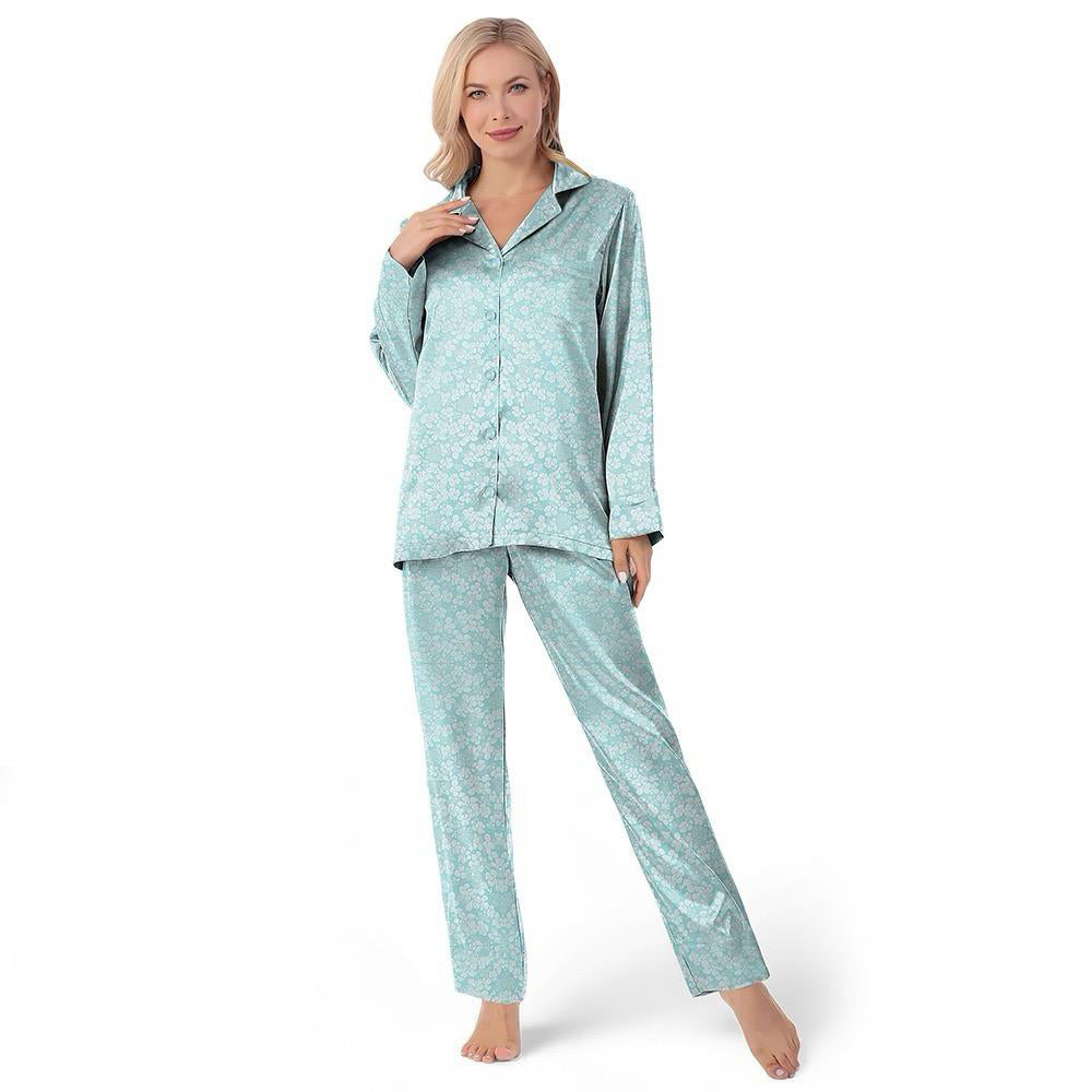 Women's classic satin pajamas with buttons