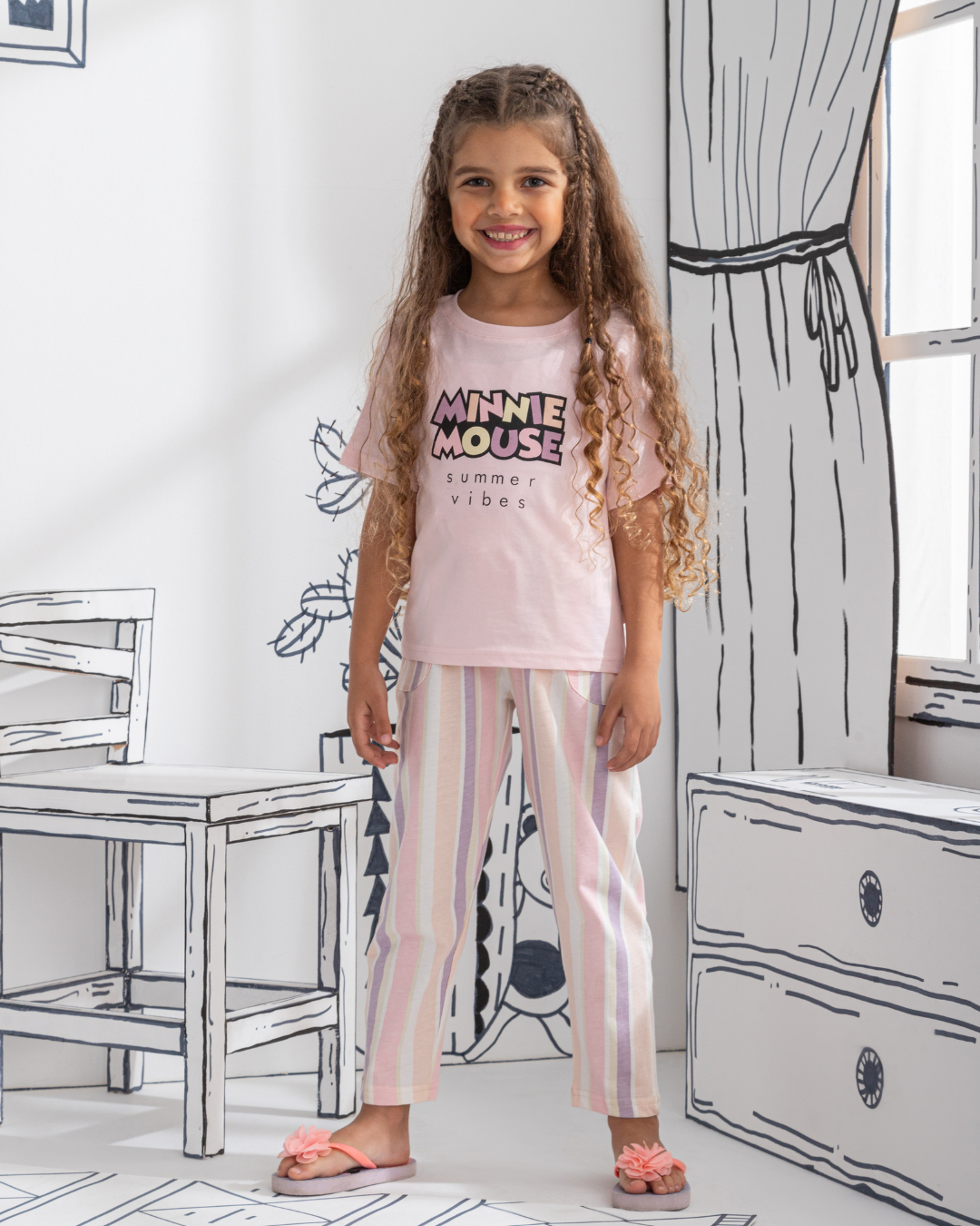 Minnie mouse summer vibes Girls' half sleeve pajamas