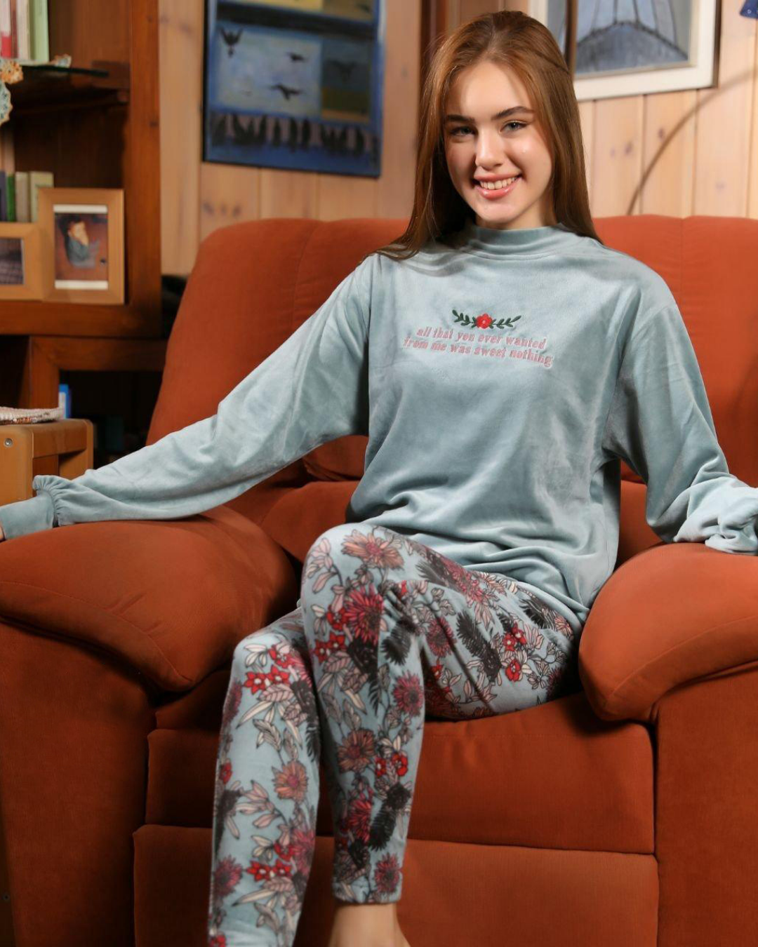 all that you ever wanted Women's pajamas with a rose print on the chest