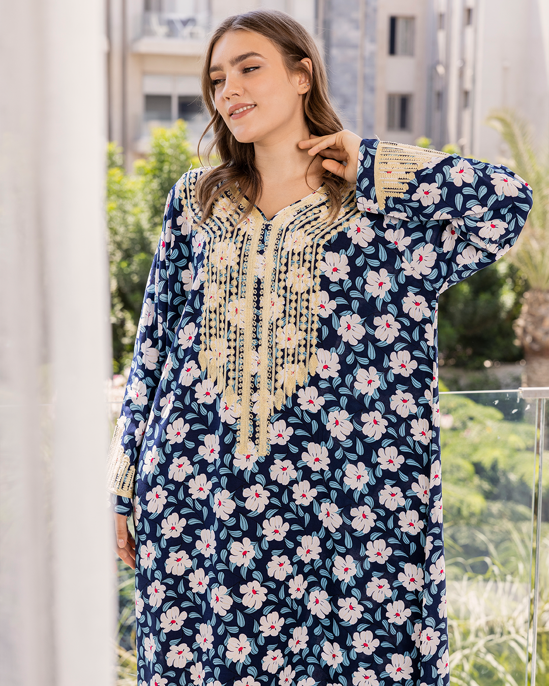 14 Viscose shirt with embroidered floral sleeves