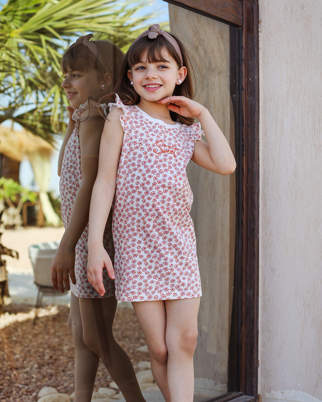 Floral dots girls' cotton nightgown