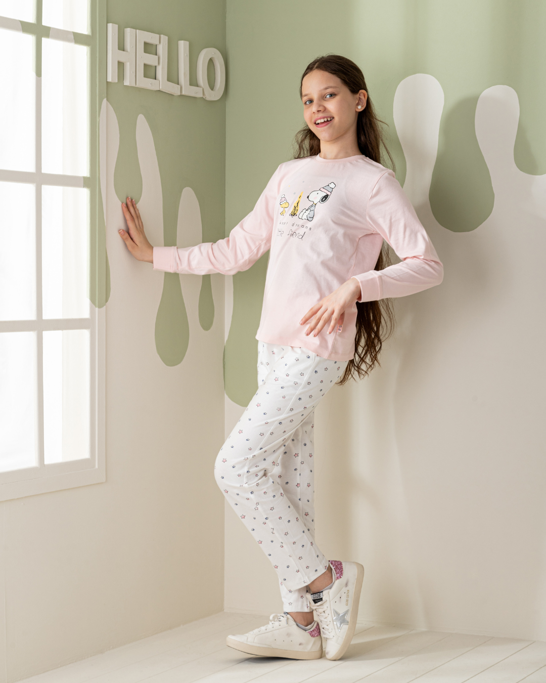 Sweet Dreams Snoopy Girls' Long Sleeve Pajamas