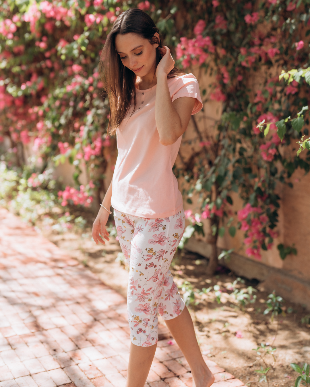 Women's half-sleeve pajamas, pink roses
