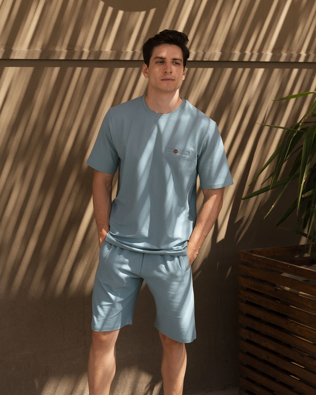 Jacquar men's pajamas with half sleeves and shorts