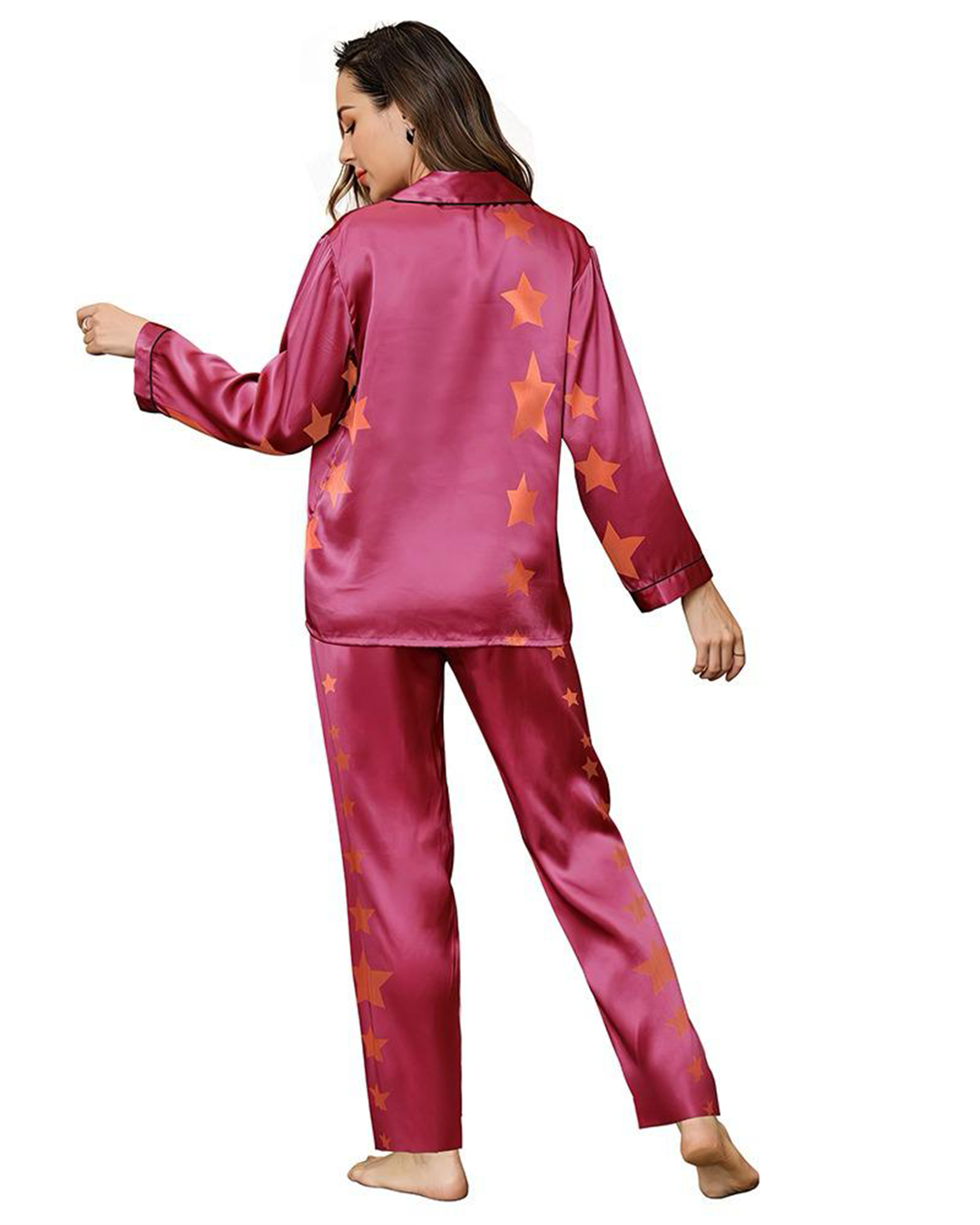 Women's pajamas with star satin buttons