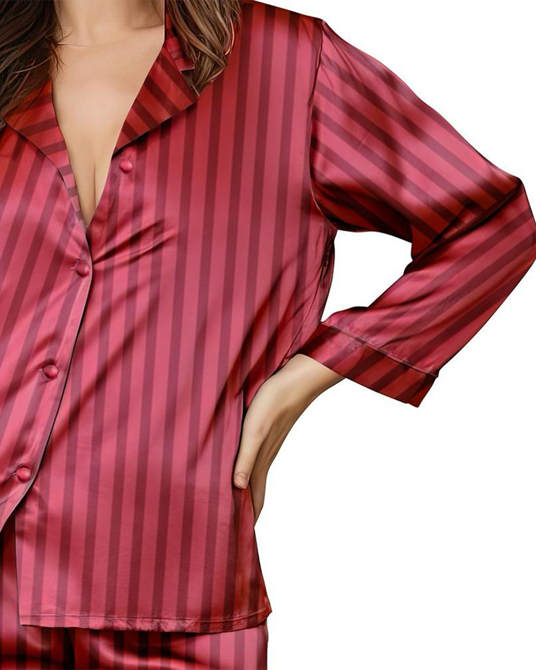 Women's pajamas with striped satin buttons