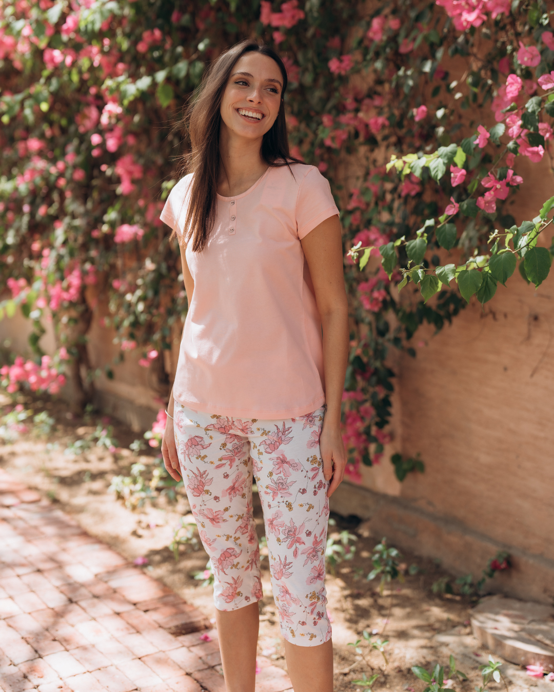 Women's half-sleeve pajamas, pink roses