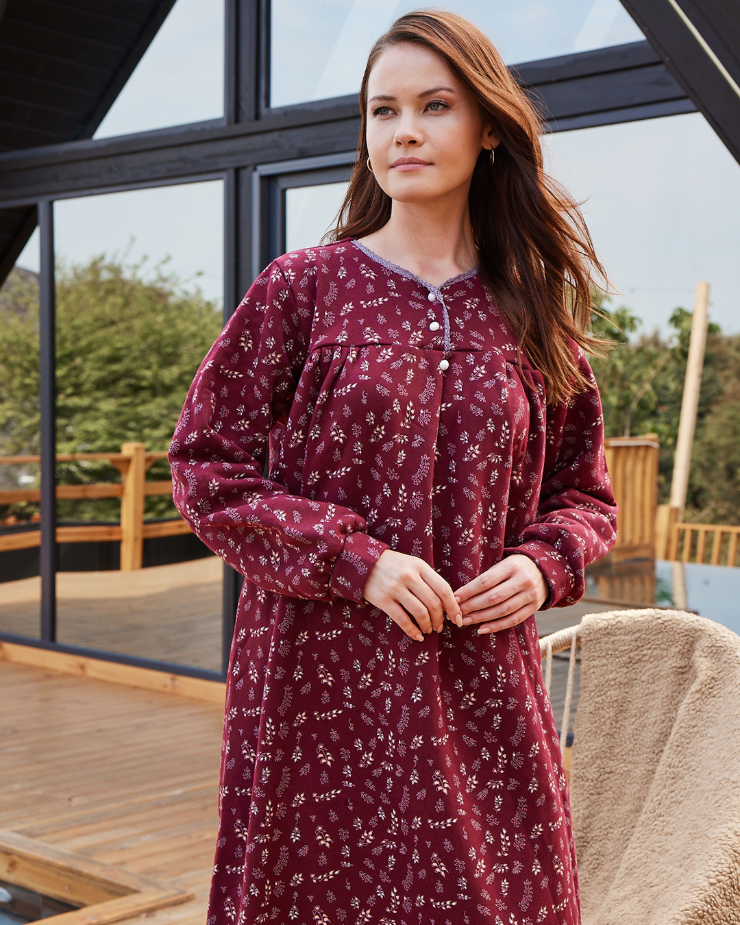 Long sleeve floral night gown