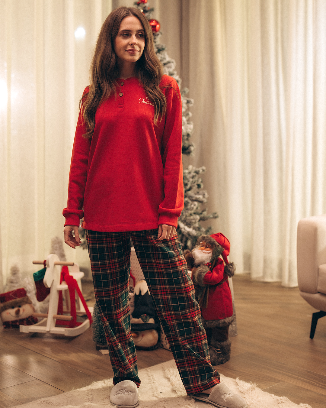 Women Christmas pajama embroidered family Christmas 