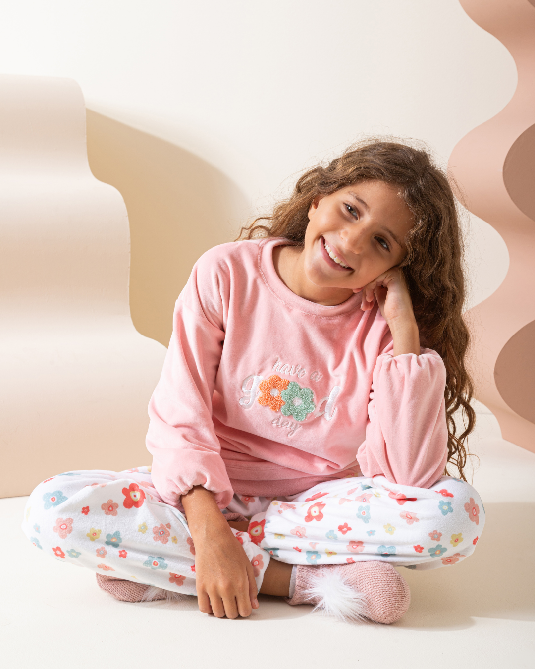 GOOD Kids Girls Soft Velvet Pajamas flower Printed Pants