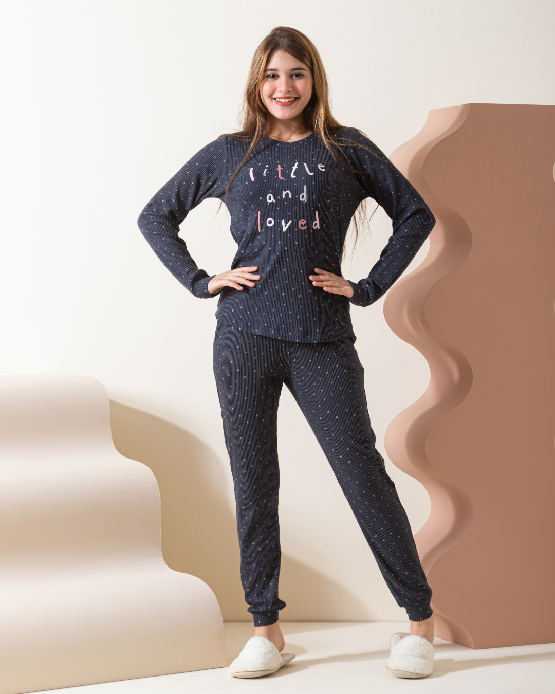 Little and loved girls' long sleeve ribbed jacquard pajamas