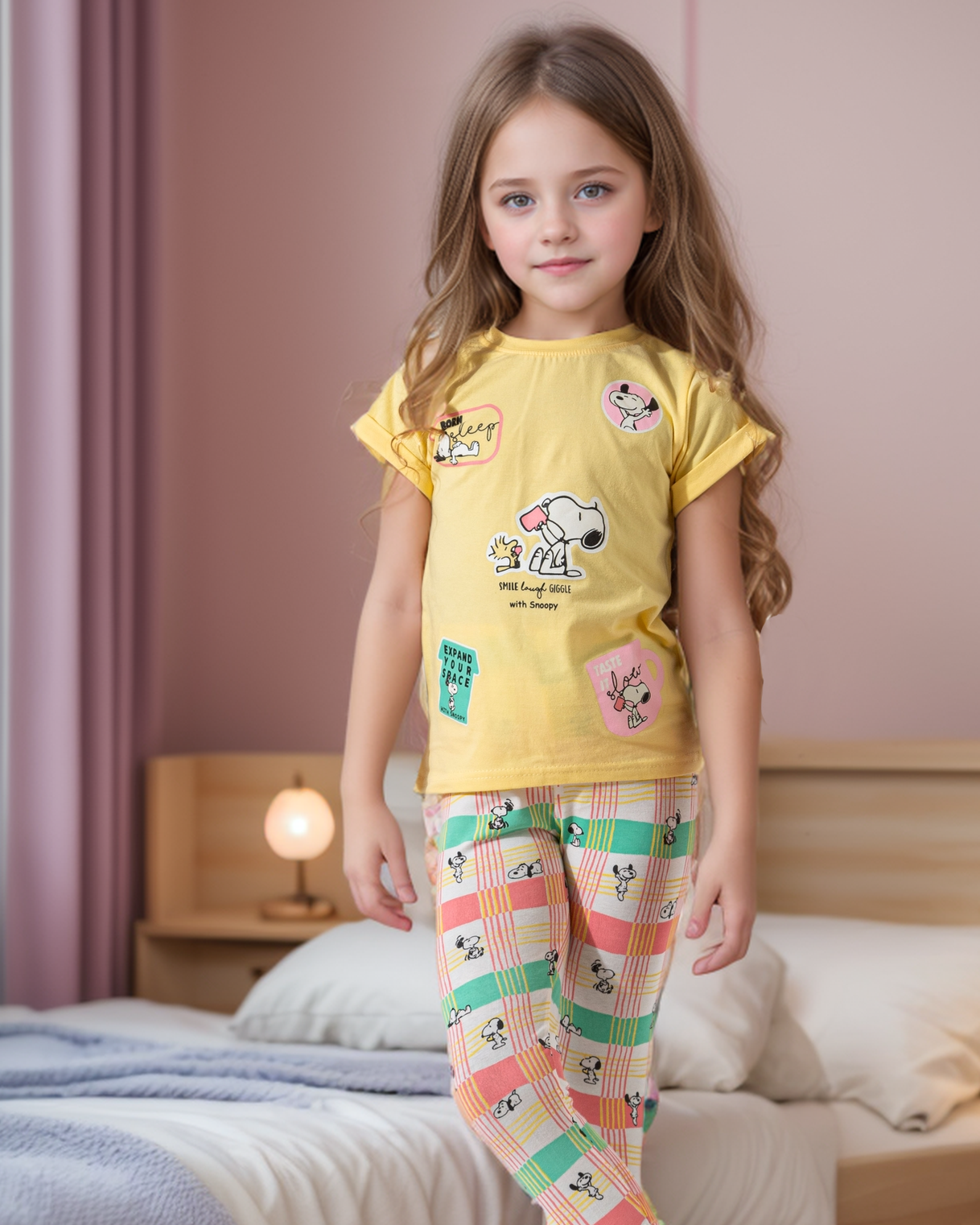 Snoopy Girl Disney half-sleeve pajamas for girls *printed leggings